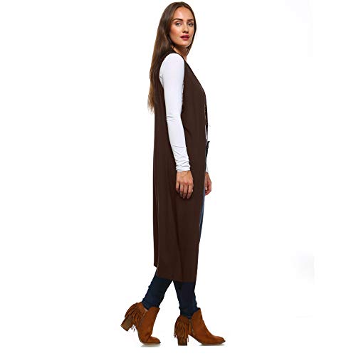 Image of Isaac Liev Women's Sleeveless Cardigan - Casual Long Maxi Open Front Flowy Drape Lightweight Duster Vest 8VEST BROWN L