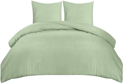 Image of Utopia Bedding Bed Linen 220 x 240 cm + 2 Pillowcases 65 x 65 cm, Sage Green | Microfibre duvet cover with zip, Oeko-Tex certified, easy to assemble - ideal for home and hotels