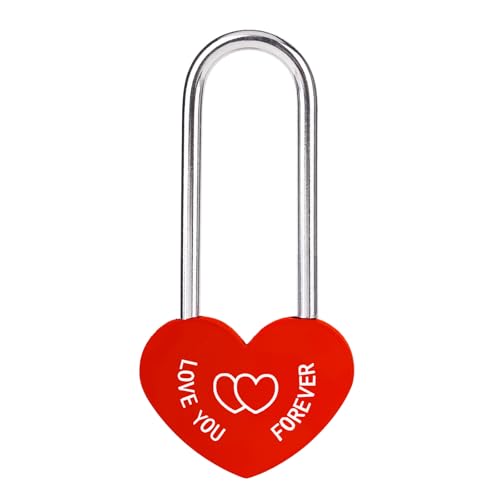 VeYocilk 1PC Red Aluminume Alloy Love Lock Heart Padlock Single Heart Lock Love-You-Forever for Lovers Couple Friends Valentines Anniversary Wedding Travel Bridge(No Key)