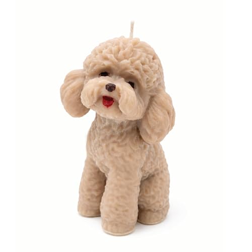 Bougie en cire de soja caniche marron, idée cadeau originale fait main