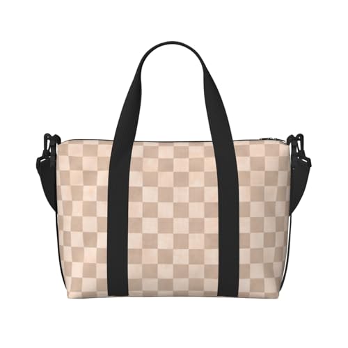 Travel Duffle Bags For Women Men - Beige Checker Print Personal Item Weekender Overnight Gym Carry On Airport Tote Bag With Strap For Yoga, Travel, Business Trips