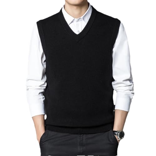 Men’S Classic Business V-Neck Sleeveless Wool Knit Vest Knitted Thick Pullover Sweater with Pockets