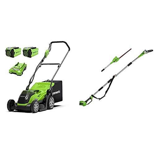 Greenworks 40V Cordless Lawn Mower 35cm (14´´) with 2x 2Ah batteries and chager - 2501907UC & Greenworks 40V Cordless Polesaw/Hedger Trimmer 2-in-1 - Battery and charger not included - 1300607