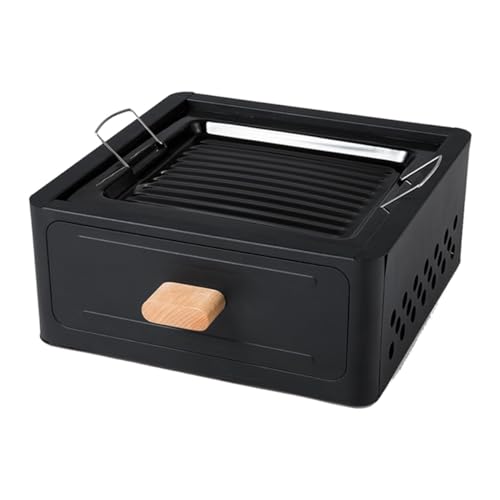 Barbacoa Portatil Carbon Mini Ahumador Compacto De Sobremesa Pequeña Barbacoa Al Aire Libre Con Bandeja Para Hornear Para Viajar Patio Trasero Picnic Playa (Color : /Black)