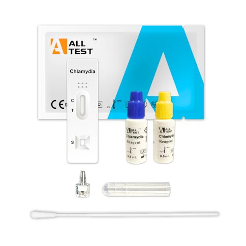 Il kit include: 2 Test per la Clamidia Alltest, tampone, 2 soluzioni reagenti e un contenitore per la raccolta del campione.