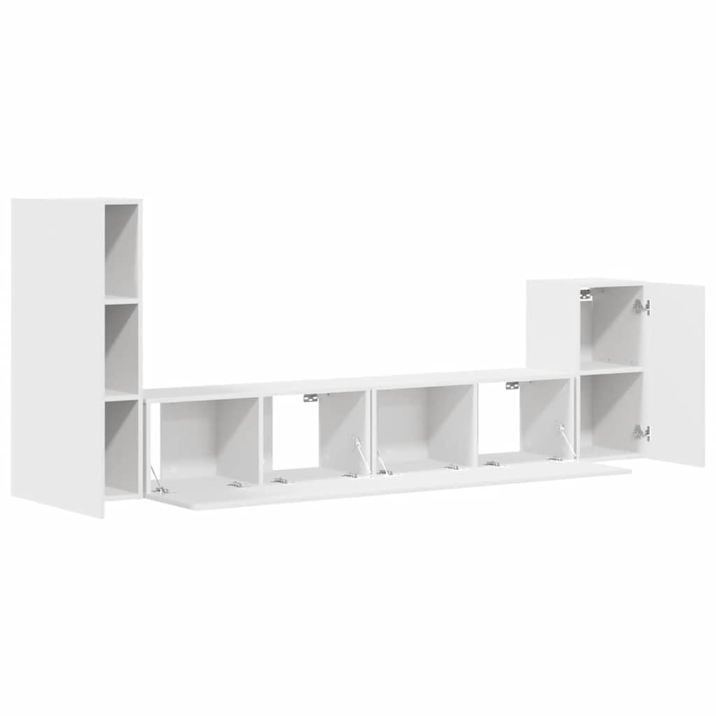 4-TLG. TV-Schrank-Set Weiß Holzwerkstoff, Wandmontage, Modernes Media-Center für Wohnzimmer, Schlafzimmer, 30.5x30x90 cm