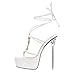 BADDIES Women's Lace Up Platform High Heels Flip Flop Strappy Open Toe Stiletto Heeled Sandals Thong Sexy Clear Acrylic Heels with Rhinestone Chain for Party White US8