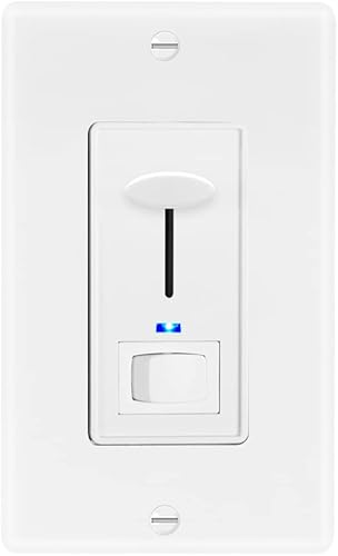 Maxxima Interruptor de luz eléctrica con atenuador, con luz indicadora azul, compatible con LED, uso de 3 víasun solo polo, 600 vatios máximo,