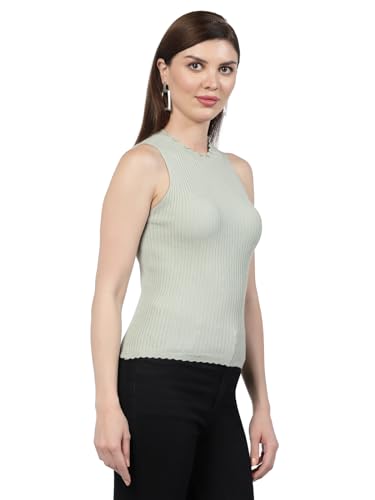 Image of Kalt Womens Knitted, Ribbed Cotton Fitted Sleeveless Round Neck Cami Tank Top