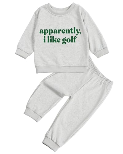 Toddler Baby Letter I Like Golf Long Sleeve Sweatshirt Top Jogger Pants Set Cute Fall Winter Clothes Set