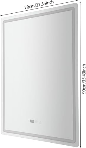 DHQCQL Espejos de Baño con LED, 220 V, IP54, Espejo de Baño con 3 Colores de Luz, Regulable y Ajuste de Brillo, LED Smart Espejo con Luz Iluminado con Interruptor Táctil para Baños, Hoteles - imagen 2