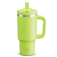 32 oz Tumbler with Handle and Straw: Stainless Steel Insulated Tumbler Keeps Cold for 24 Hours, Leakproof Travel Cup Fits in Cup Holder and BPA-Free,Sharp Green