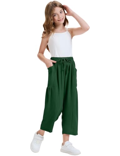 Image of COZYPOIN Girl's Wide Leg Pants Elastic Waist Loose Fit Flowy Casual Beach Palazzo Harem Trousers with Pockets 5-14 Y