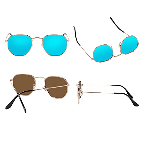 Image of Hipster Hexagonal Polarized Sunglasses Men Women Geometric Square Small Vintage Metal Frame Retro Shade Glasses