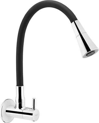 Image of KAMAL Full Brass Sink Tap Flexo Play Midnight Chrome | Shower & Aeartor Mode | Dual Flow Flexible Silicone Swivel Spout 360 Degree | Cold Water Tap Bib Tap Faucet (Wall Mount Installation Type)