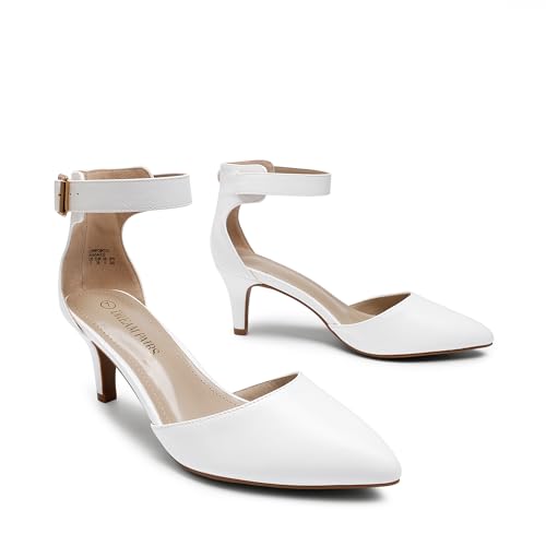 Image of DREAM PAIRS Women's Kitten Heels Ankle Strap Pumps | 2.5 inch Kitten Heel, Classic Closed Pointed Toe, Ankle Strap, Soft Insole, Versatile for Wedding Party Work