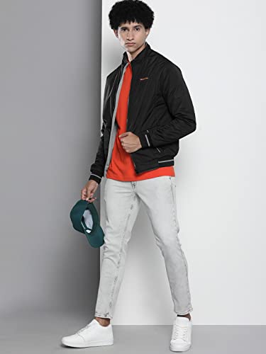 Image of The Indian Garage Co Men's Polyester Standard Length Slim Fit Solid Reversible Bomber Jackets