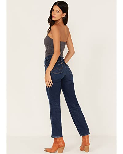 Wrangler Women's Wild West Dark Wash High Rise Stretch Straight Jeans Blue 29 REG3