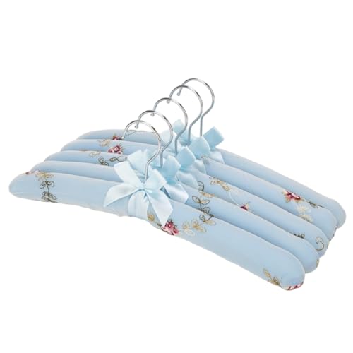 Xiabing Anti-Slip Satin Padded Clothes Hangers with Rotatable Hooks No Shoulder Bump for Women Heavy Sweaters Coats Suits (5 Blue-Lace)