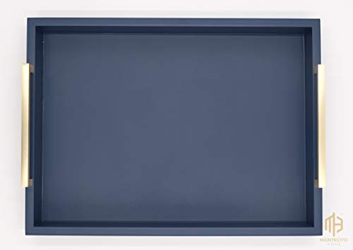 Montecito Home Decorative Coffee Table Tray - Ottoman Tray - Breakfast, Drinks, Liquor Serving Platter - from Farmhouse to Modern - Matte Finish - Champagne Gold Handles - Twilight Blue - Thumbnail 4