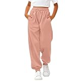 back to school clothes teens Girl's Trackpants Wide Leg Elastic Waisted Athletic Gym Workout Jogger Pants with Pockets Running Trousers 3-14 Years Light Pink 7-8 Years
