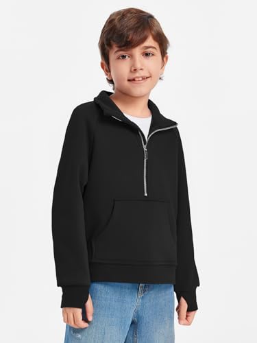 Haloumoning Boys Thumb Hole Sweatshirts Half Zipper Long Sleeve Fleece Pullover with Pockets 5-14 Years2