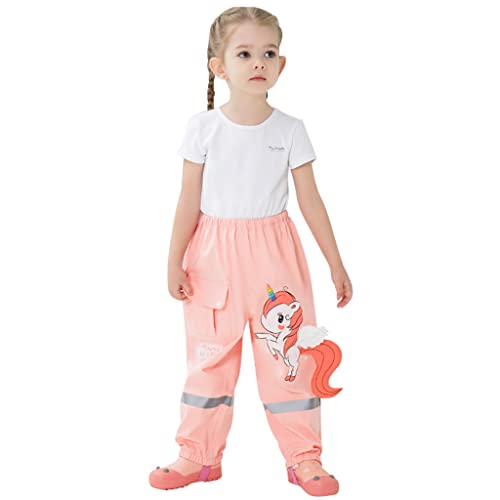 Kids Rain Pants Boys Girls Waterproof Trousers Toddlers Mud Dirty Proof with Stirrups Reflective Mud Pants for 1-8 Years