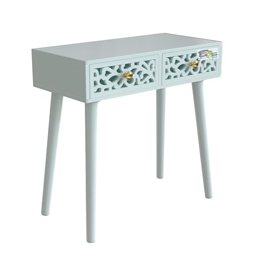 Image of Engineered Wood Bed Side Table With 2-Drawer Nightstand, Carved Drawer Design Accent Or End Table With Storage With Carving Design (Full White)