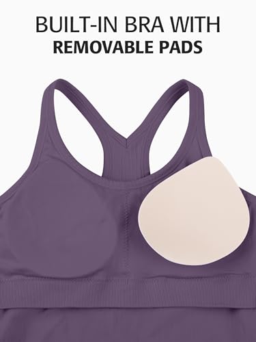 Image of ATTRACO Ribflex Ribbed Workout Crop Tops with Built in Bra for Women Yoga Racerback Tank Top Slim Fit