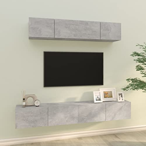 Homgoday Ensemble de meubles TV 4 pièces en contreplaqué gris béton, meuble pour TV, salon, salle à manger, table basse, télévision, équipement de...