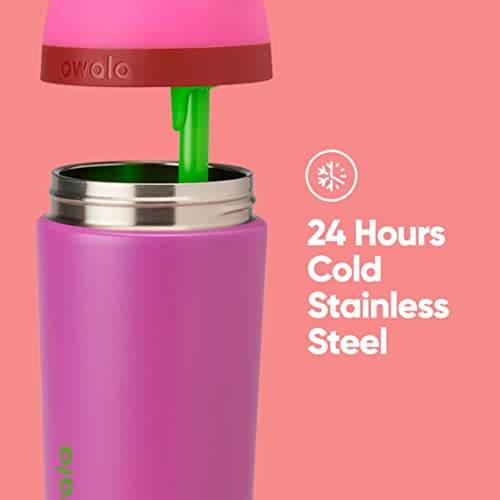 Image of Owala Kids Flip Insulated Stainless-Steel Water Bottle with Straw and Locking Lid, 14-Ounce, Pink /Purple (All the Berries)