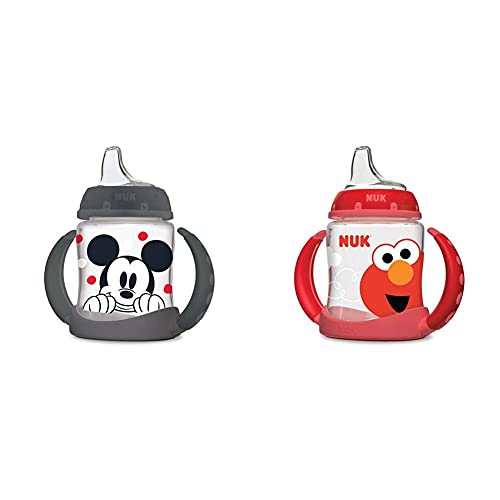 NUK Disney Learner Sippy Cup, Mickey Mouse, 5 Oz 1Pack with NUK Sesame Street Learner Cup, 5 Ounce Elmo