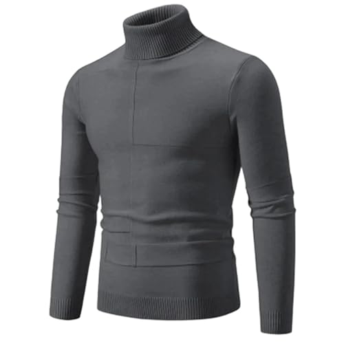 Men's Turtleneck Sweater Warm Slim Fit Knit Pullover Solid Color Casual Sweater
