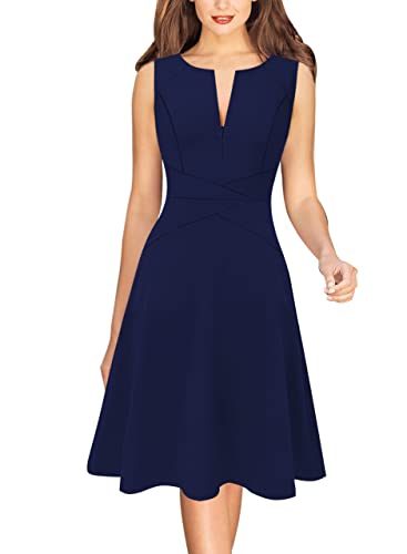 Image of VFSHOW Womens Front Zipper Work Business A-Line Dress Elegant Professional Office Career Church Fit and Flare Skater Dresses