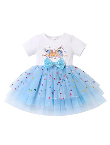 AWIBMK Baby Girls My 1st 2nd 3rd Birthday Dress Sequins Bowknot Confetti Dresses with Hair Clips Photoshoot Outfit