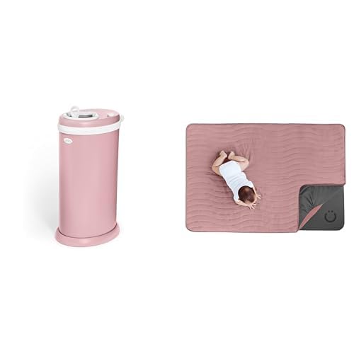 Bundle of Ubbi Stainless Steel Diaper Pail, No Special Bag Required, Registry Must-Have + Baby Floor Mat, 40.5 x 57 Padded Play Mat for Babies and Toddlers, Machine Washable and Foldable, Fig Blossom