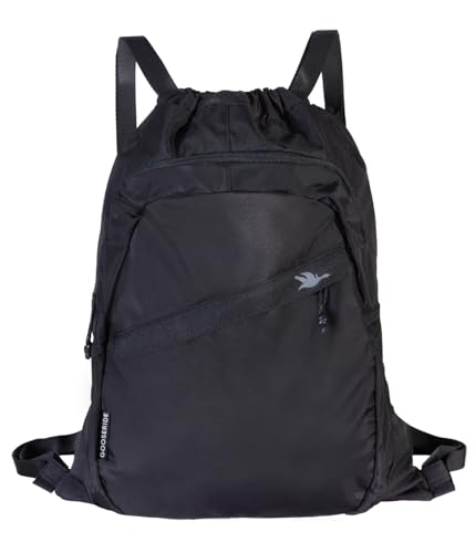 Image of Sports Drawstring Backpack, Waterproof Gym Cinch Bag - Black | Waterproof Fabric For Everyday Use, Thick Shoulder Straps For Comfort, Organizer Pocket For Essentials