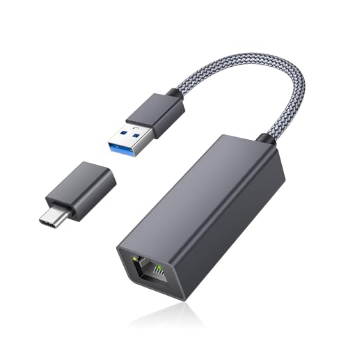 RUXELY Adaptador USB a Ethernet,USB 3.0 y Thunderbolt 3 Tipo C a RJ45 Gigabit 1000Mbps LAN,Adaptador de Red con Adaptador OTG para MacBook,Surface,PC,Laptop con MacOS,Win 11 10,Linux,iPadOS,Android