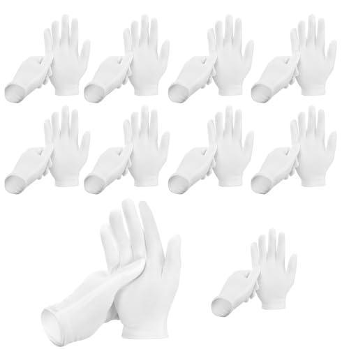 ANOMM 10 Paar Weiße Handschuhe Baumwolle, Stoff Handschuhe Weiss Baumwollhandschuhe, Weiche Hautfreundliche Arbeitshandschuhe für den Umgang mit Münzen und Schmuckinspektionshandschuhe (XL)