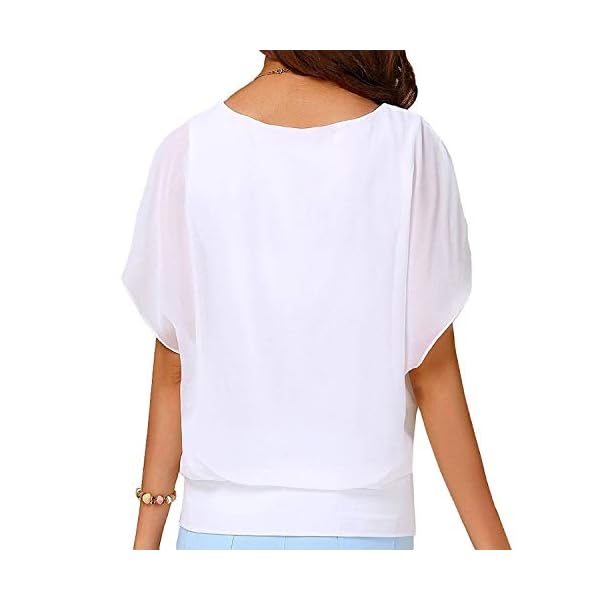 Neineiwu-Womens-Loose-Casual-Short-Sleeve-Chiffon-Top-T-Shirt-Blouse Neineiwu Ladies Summer Shirt Short Sleeve Batwing Sleeve Round Neck Loose Chiffon Blouse Tops (White M)