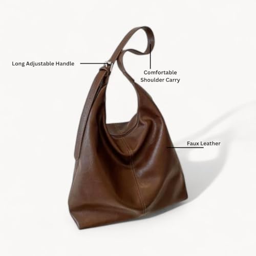 Image of Hobo Shoulder Bag for Women - Soft PU Leather Slouchy Tote Purse | Casual Lightweight Handbag for Work, Travel & Everyday Use