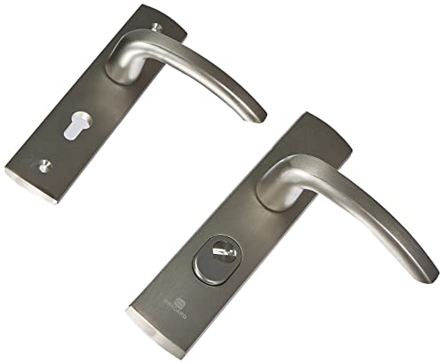 Bricard 9920151 Ensemble de Poignées Blindées sur Plaque EMUST Béquille pour Porte d’Entrée (pour Cylindre Européen), Coloris INOX