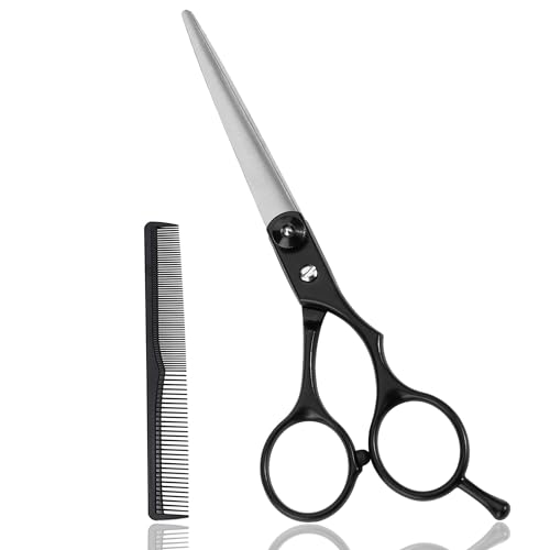 Fcysy Hair Cutting Scissors Hair Shears, 6 Inches Haircut Scissors with Comb, Bang Trimming Shears for Beginners Women Men Dogs