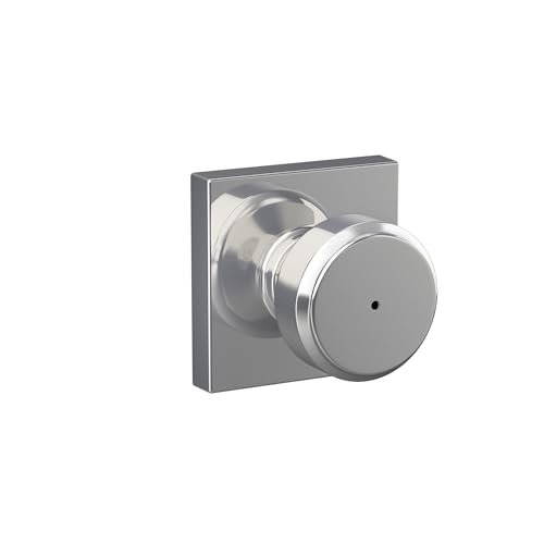 Image of Schlage F40 BWE 625 COL Bowery Knob with Collins Trim Bed & Bath Privacy Door Lock, Bright Chrome