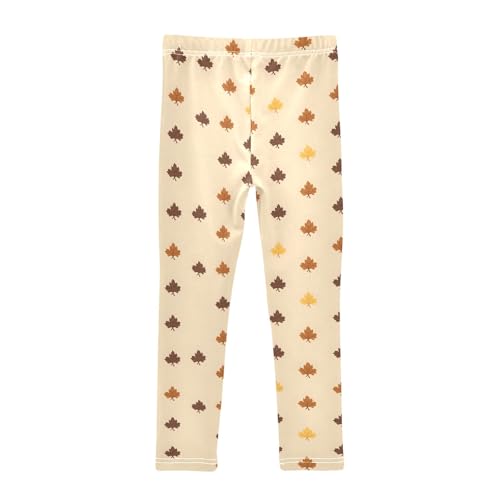 Leaves Brown Pattern Girls Leggings Soft Comfortable Athletic Leggings Dancing Pants for 4-10 Years2