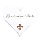 Dekolando Deko Türschild Herz - Gemeinschafts Küche - Schild 13 x 12 cm - Schilder Türschilder Namensschilder Wohnung selbstklebend Holzschild Tür Holzschilder