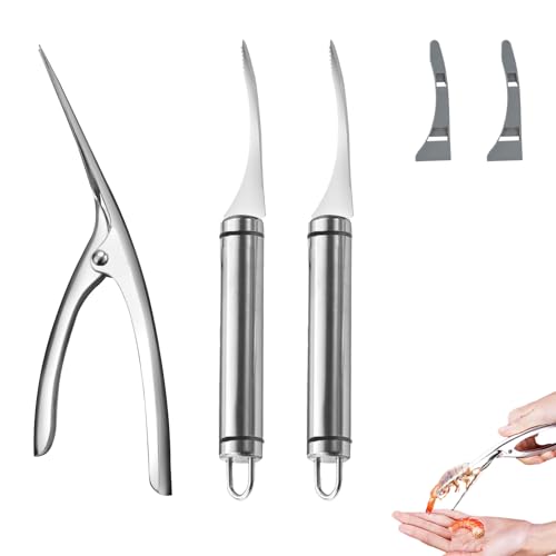 3Pcs Pelador de Gambas y Langostinos, Cuchillo de Línea de Gambas 5 In 1 Pelador Camarones de Acero Inoxidable Multifunctional Shrimp Like Fish Maw Knife Peeler Herramienta Peladora Camarón Deveiner