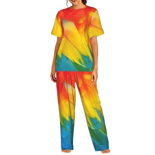 Ensemble de nuit chic pour femme pyjama imprimé plumes finitions de qualité