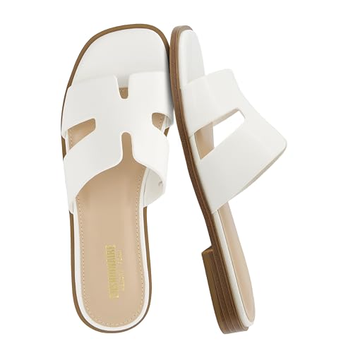 Image of CUSHIONAIRE Voyage Cutout Strap Slides for Women, Slip On Summer Flats, Trendy Footwear, Memory Foam Vegan Leather Comfortable Vacation Style Sandals