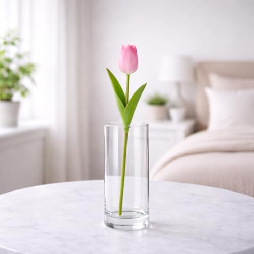 Image of Pink Olive Pink Tulip Artificial Flower | Natural Feel Soft Touch | PU Material | Washable Fade Resistant | Floral Decor for Home Office Living Room Modern Interior Styling (1)